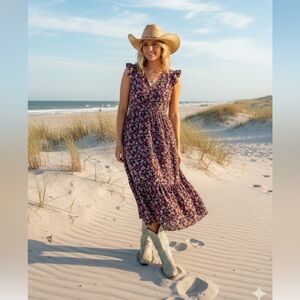 NWT J.Crew Factory Women's Petite V-Neck Tiered‎ Midi Dress size 10